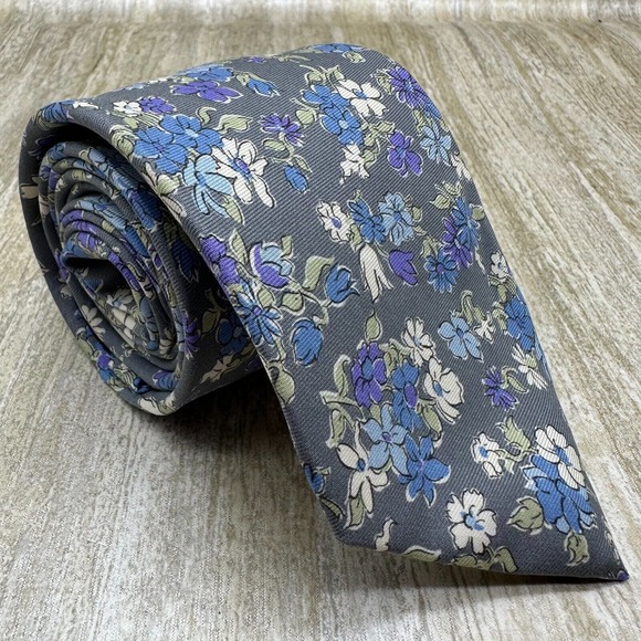 BROOKS BROTHERS Country Club Silk Neck Tie Designer Blue GrayFloral - Picture 2 of 9